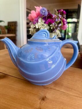 HALL Blue Porcelain Teapot with Gold Accents